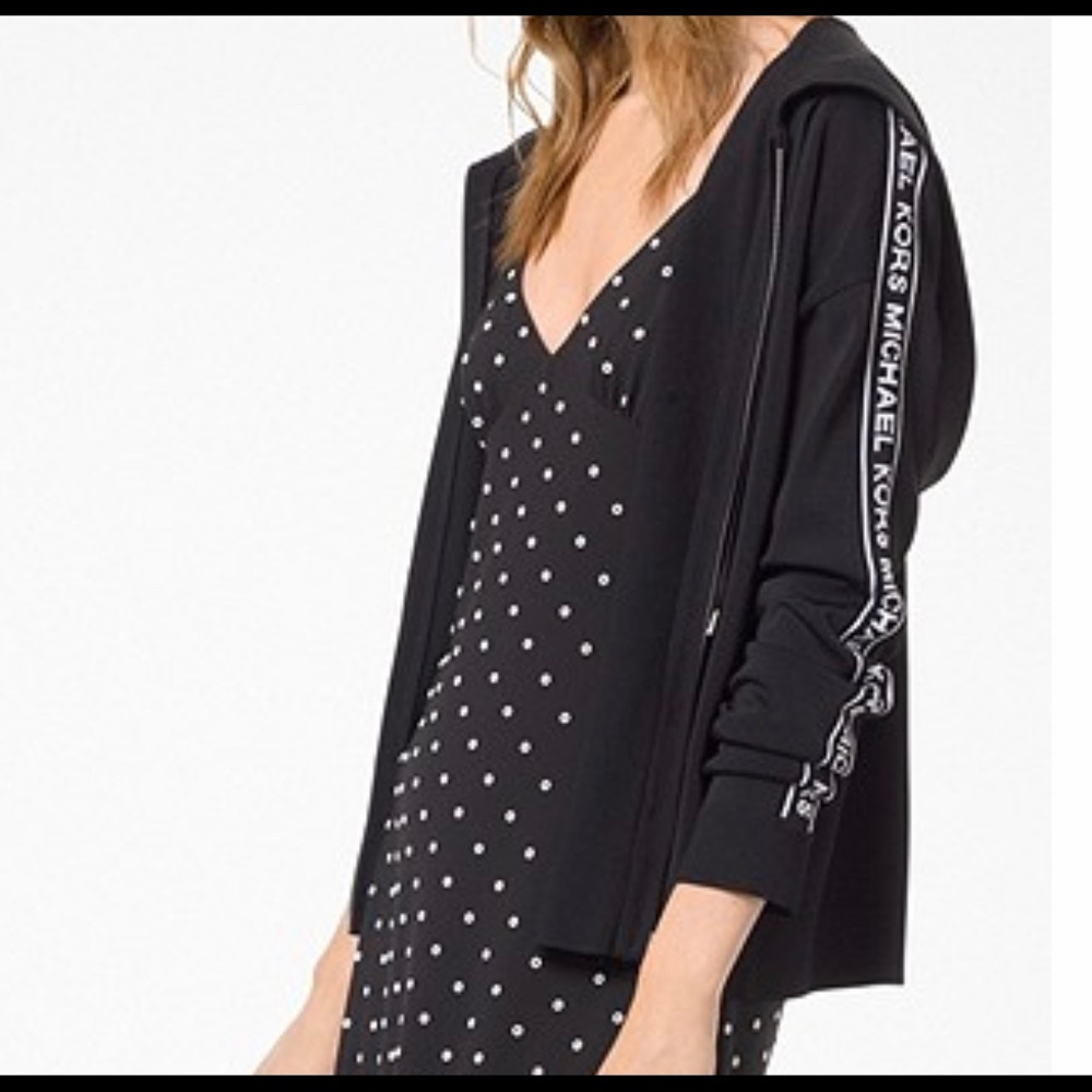 Black Michael Kors Logo tape zip up hoodie